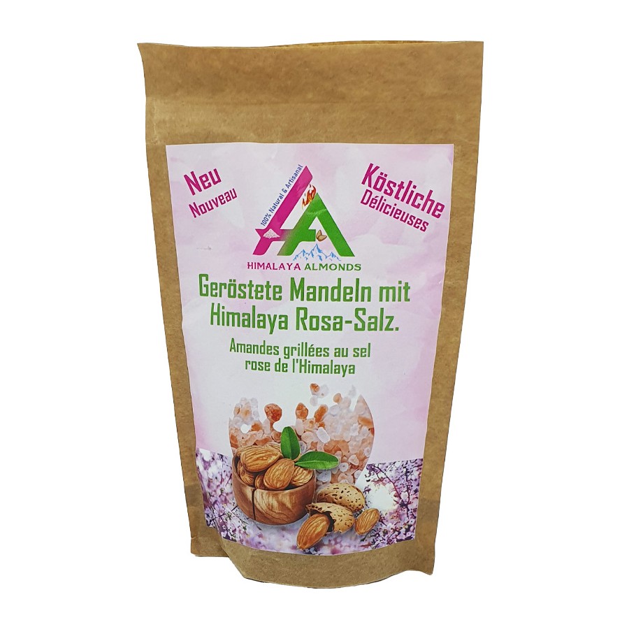 Amandes grillées au sel rose de l'Himalaya en sachet de 100g